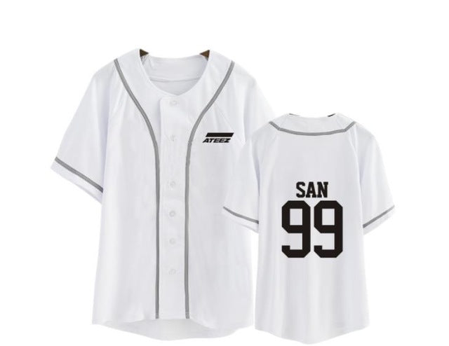 kpop ateez member name baseball for k-pop unisex loose t-shirt - Kpopshop