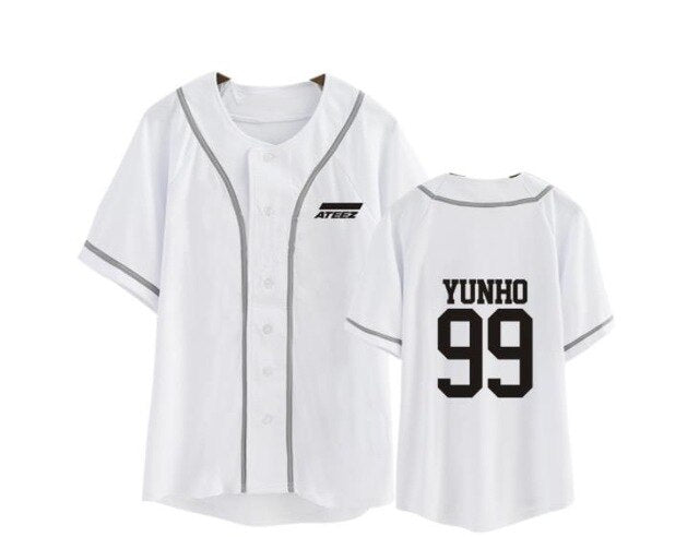 kpop ateez member name baseball for k-pop unisex loose t-shirt - Kpopshop