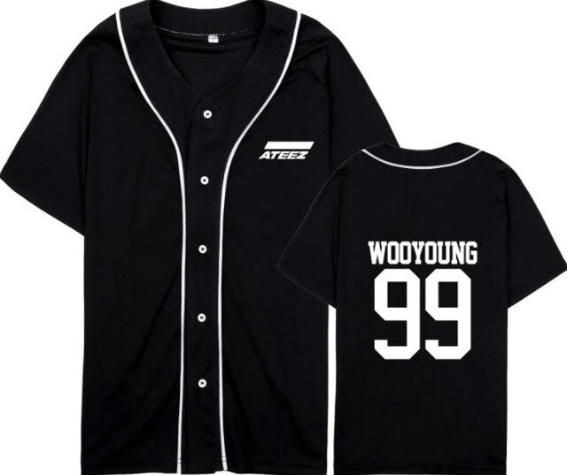 kpop ateez member name baseball for k-pop unisex loose t-shirt - Kpopshop