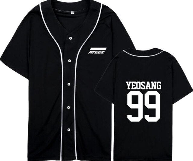 kpop ateez member name baseball for k-pop unisex loose t-shirt - Kpopshop