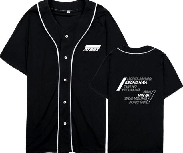 kpop ateez member name baseball for k-pop unisex loose t-shirt - Kpopshop