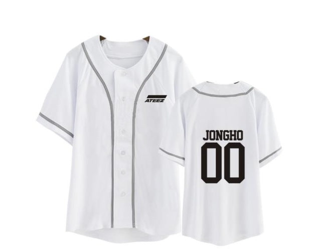 kpop ateez member name baseball for k-pop unisex loose t-shirt - Kpopshop