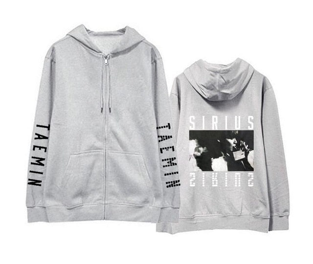 New arrival kpop shinee taemin concert same printing zipper hoodie jacket grey black fleece unisex sweatshirt