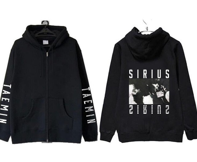 New arrival kpop shinee taemin concert same printing zipper hoodie jacket grey black fleece unisex sweatshirt