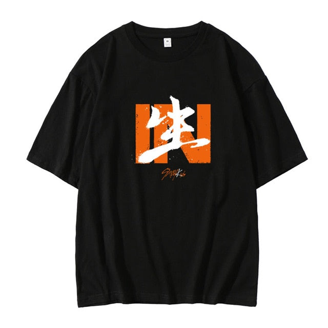 New arrival kpop straykids in album same printing dropped shoulder sleeve t shirt unisex stray kids t-shirt for summer