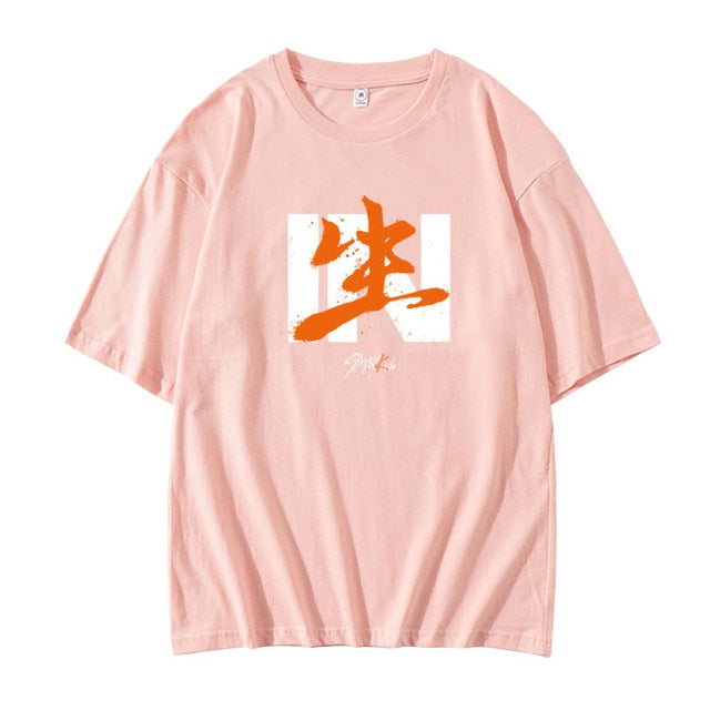 New arrival kpop straykids in album same printing dropped shoulder sleeve t shirt unisex stray kids t-shirt for summer