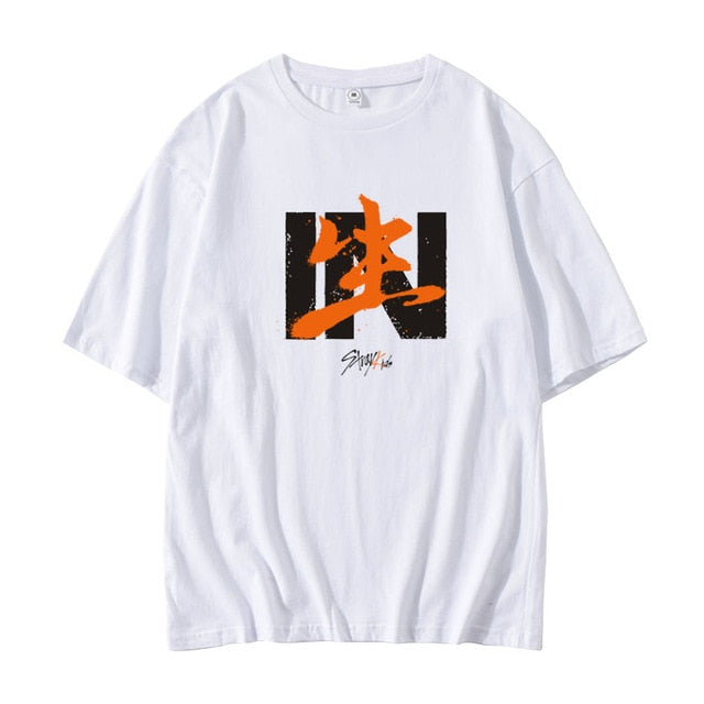 New arrival kpop straykids in album same printing dropped shoulder sleeve t shirt unisex stray kids t-shirt for summer