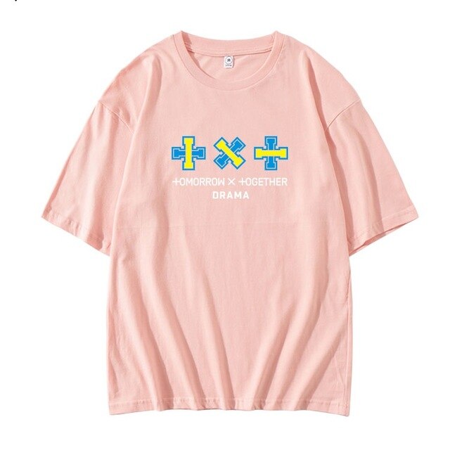 New arrival kpop txt album drama same printing t shirt unisex fashion dropped shoulder sleeve o neck t-shirt