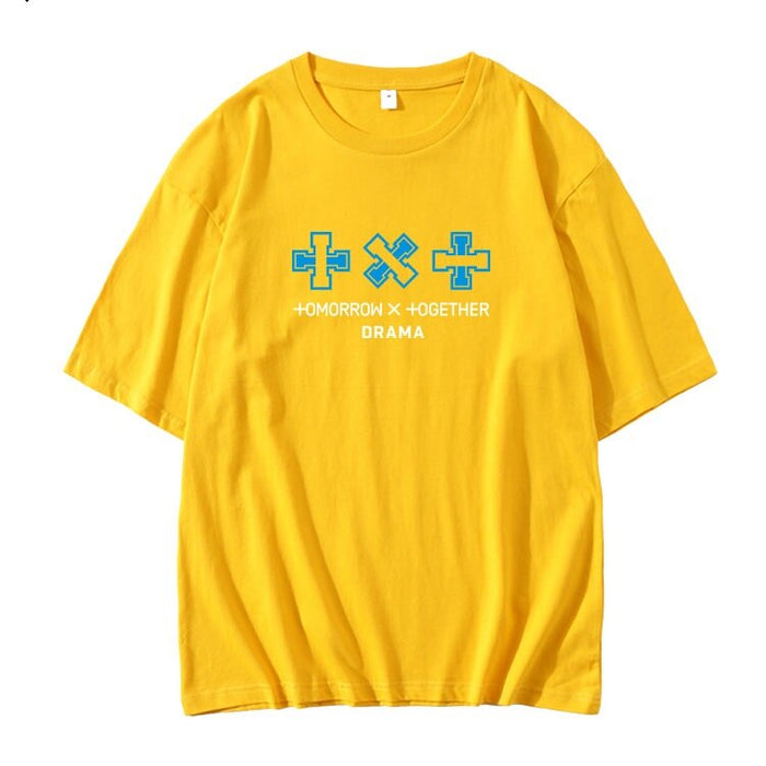 New arrival kpop txt album drama same printing t shirt unisex fashion dropped shoulder sleeve o neck t-shirt