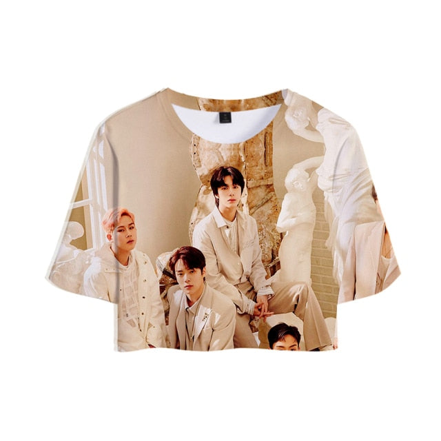 Popular Kpop MONSTA X Tracksuit Women Tracksuit Two Piece Set Crop Tops+shorts Girls Sexy clothes cool Summer Short sets Album