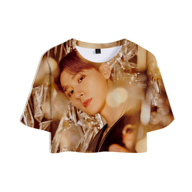 Popular Kpop MONSTA X Tracksuit Women Tracksuit Two Piece Set Crop Tops+shorts Girls Sexy clothes cool Summer Short sets Album