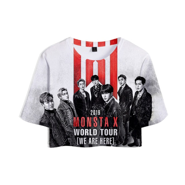 Popular Kpop MONSTA X Tracksuit Women Tracksuit Two Piece Set Crop Tops+shorts Girls Sexy clothes cool Summer Short sets Album