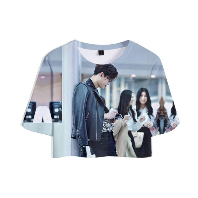 Popular Kpop MONSTA X Tracksuit Women Tracksuit Two Piece Set Crop Tops+shorts Girls Sexy clothes cool Summer Short sets Album