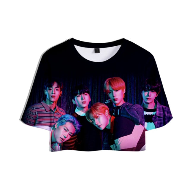 Popular Kpop MONSTA X Tracksuit Women Tracksuit Two Piece Set Crop Tops+shorts Girls Sexy clothes cool Summer Short sets Album