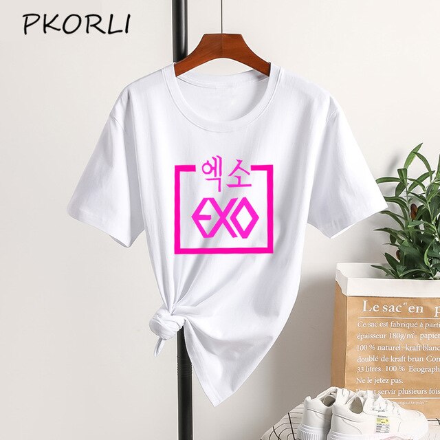 ROSE EXO Kpop T Shirt Women Men Fashion Summer Women's Cotton T-shirt Lady Girls Korean Style Tshirt Blsck White Tops