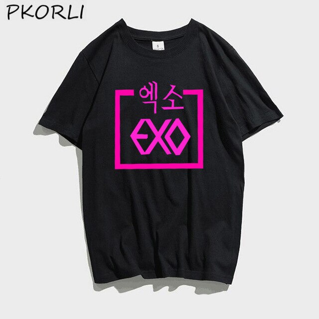 ROSE EXO Kpop T Shirt Women Men Fashion Summer Women's Cotton T-shirt Lady Girls Korean Style Tshirt Blsck White Tops