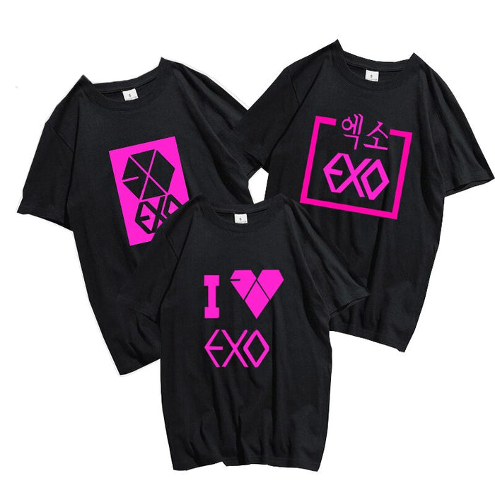 ROSE EXO Kpop T Shirt Women Men Fashion Summer Women's Cotton T-shirt Lady Girls Korean Style Tshirt Blsck White Tops