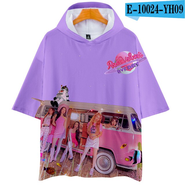 Red Velvet Kpop Men Women Hooded Tshirt Summer New Fashion Short Sleeve Male T-shirt Casual Tops 3D Print Clothes Funny Tee