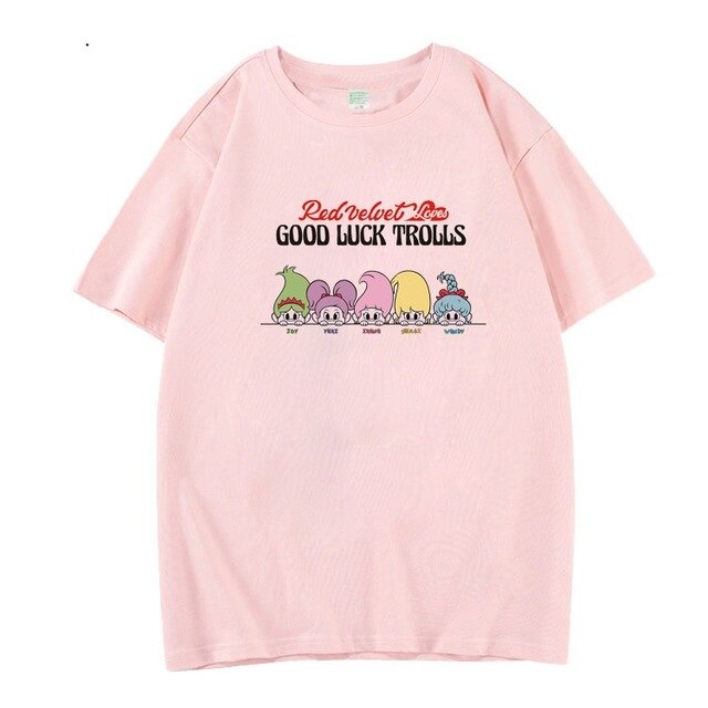 Red velvet good luck tolls all members cartoon images printing t shirt kpop unisex o neck short sleeve t-shirt 5 colors