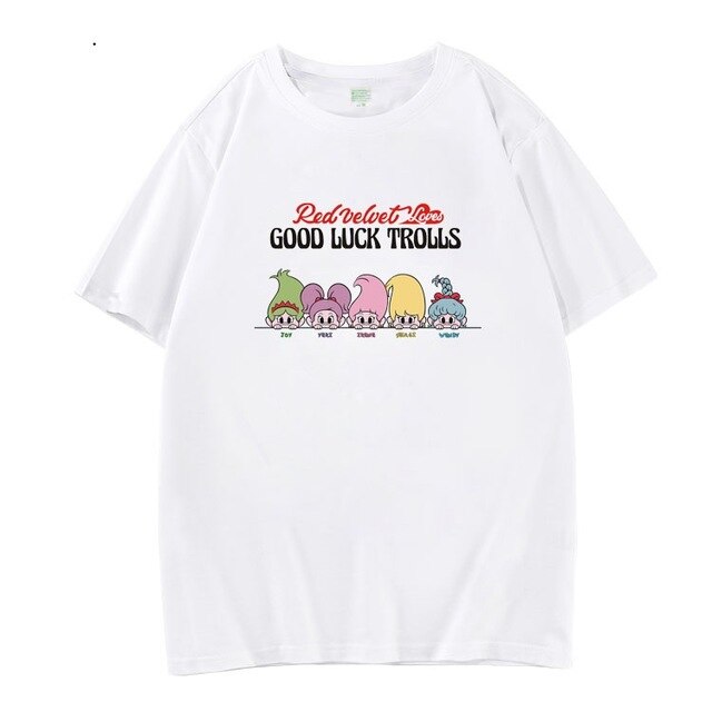 Red velvet good luck tolls all members cartoon images printing t shirt kpop unisex o neck short sleeve t-shirt 5 colors