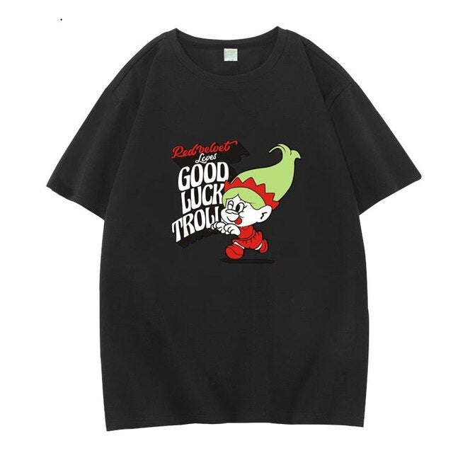 Red velvet good luck tolls all members cartoon images printing t shirt kpop unisex o neck short sleeve t-shirt 5 colors