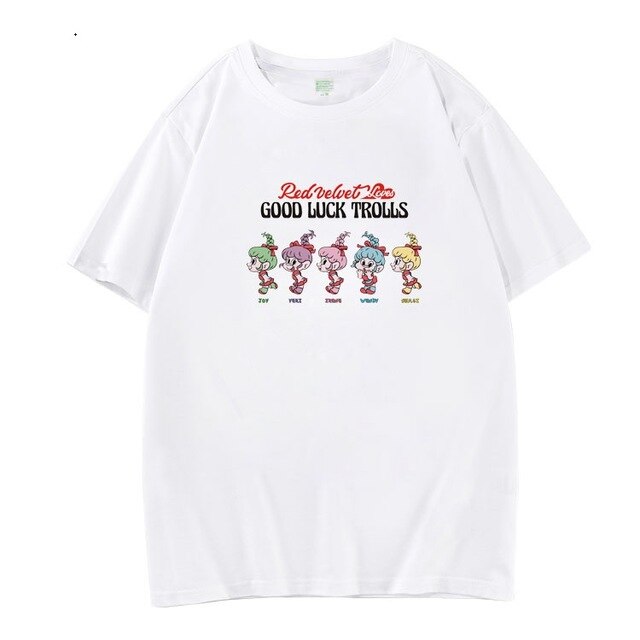 Red velvet good luck tolls all members cartoon images printing t shirt kpop unisex o neck short sleeve t-shirt 5 colors