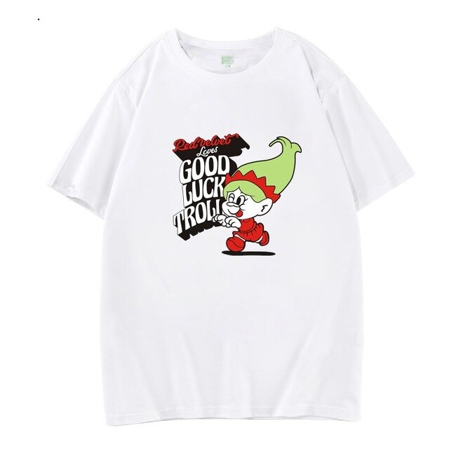 Red velvet good luck tolls all members cartoon images printing t shirt kpop unisex o neck short sleeve t-shirt 5 colors