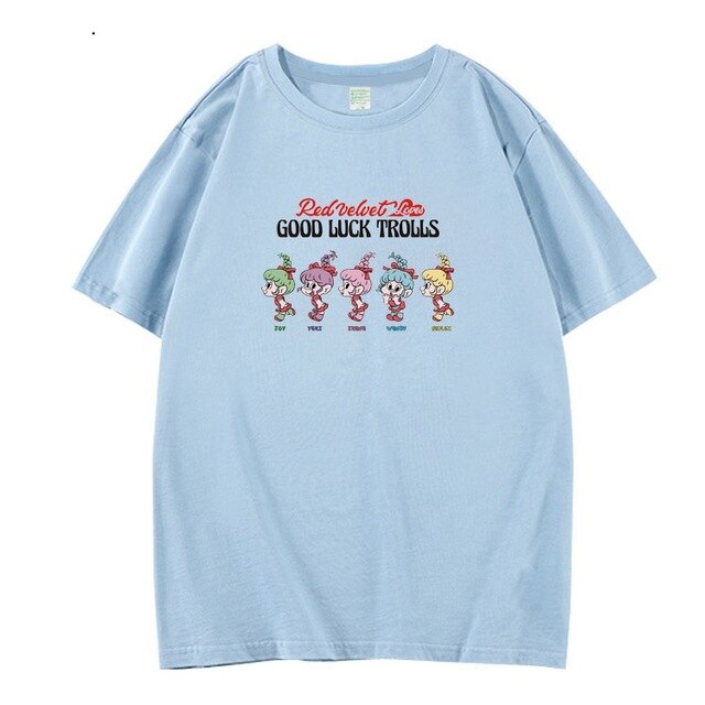 Red velvet good luck tolls all members cartoon images printing t shirt kpop unisex o neck short sleeve t-shirt 5 colors