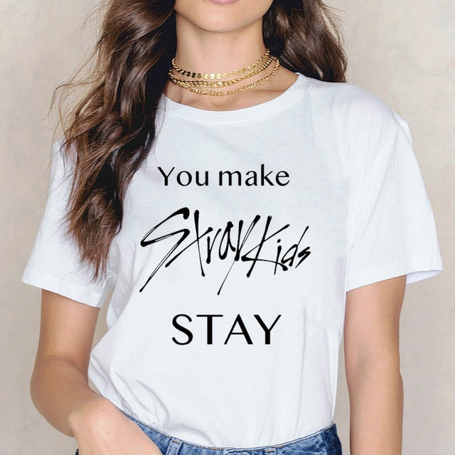 Stray Kids Kpop T-shirt Women Plus Size Vogue Funny T Shirts Shirt StrayKids Female T-Shirt