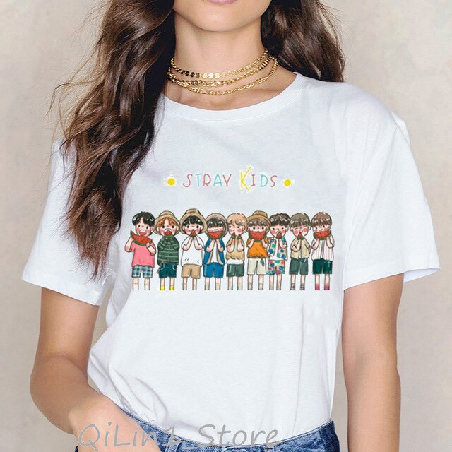 Stray Kids Kpop T-shirt Women Plus Size Vogue Funny T Shirts Shirt StrayKids Female T-Shirt