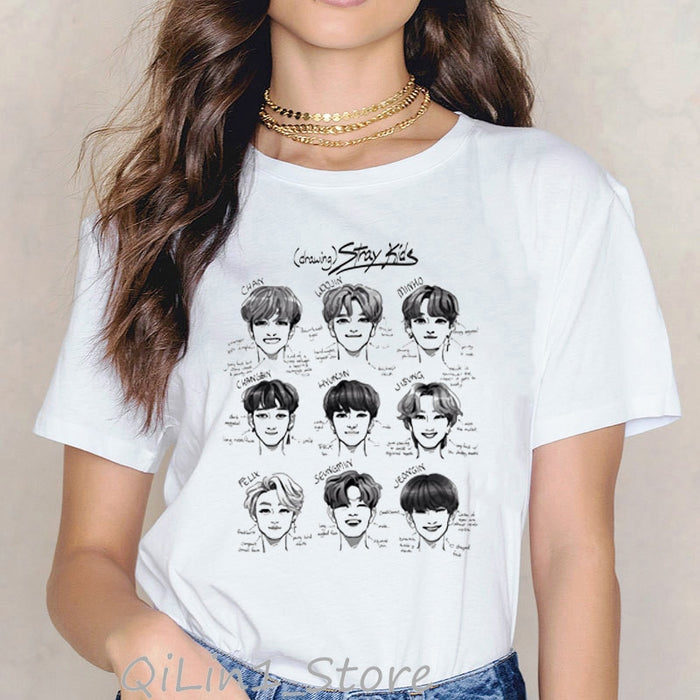Stray Kids Kpop T-shirt Women Plus Size Vogue Funny T Shirts Shirt StrayKids Female T-Shirt