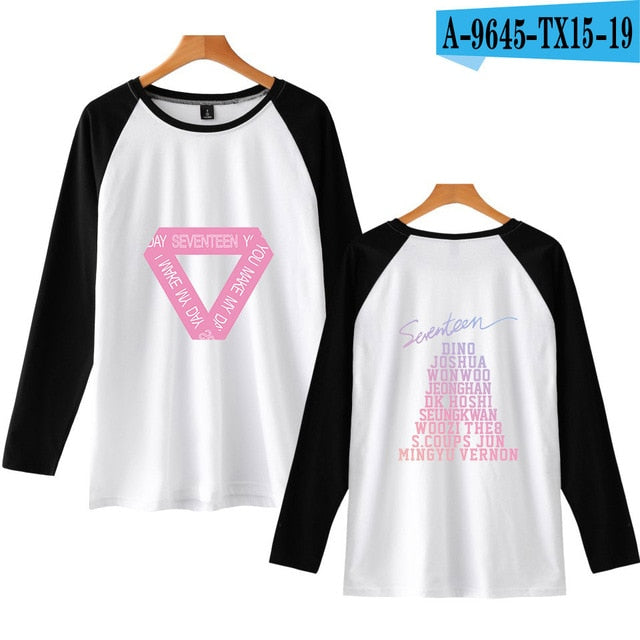 SEVENTEEN Raglan T-shirt Long Sleeve O-neck Casual Soft Summer  T-shirt