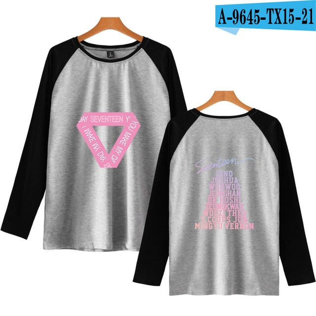 SEVENTEEN Raglan T-shirt Long Sleeve O-neck Casual Soft Summer  T-shirt