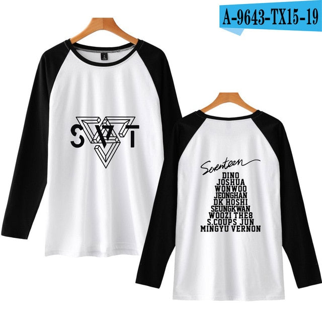SEVENTEEN Raglan T-shirt Long Sleeve O-neck Casual Soft Summer  T-shirt