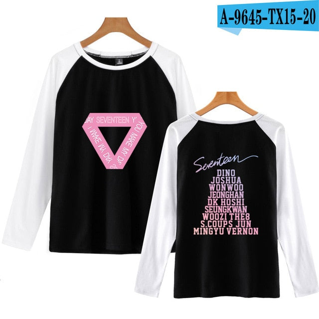 SEVENTEEN Raglan T-shirt Long Sleeve O-neck Casual Soft Summer  T-shirt