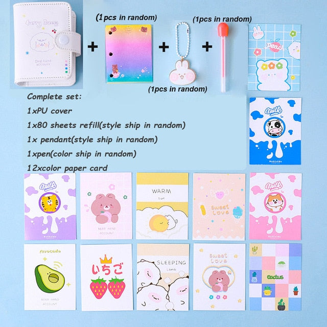 Kawaii 80 Sheet 3 Holes PU Cover Mini Loose-leaf Journal Notebook Diary Agenda Notepad School Stationery