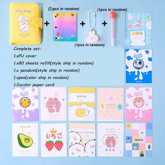 Kawaii 80 Sheet 3 Holes PU Cover Mini Loose-leaf Journal Notebook Diary Agenda Notepad School Stationery