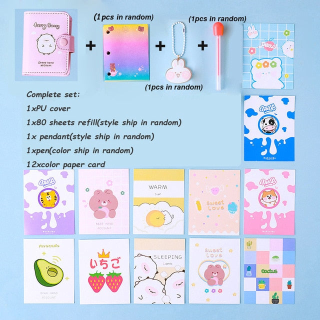 Kawaii 80 Sheet 3 Holes PU Cover Mini Loose-leaf Journal Notebook Diary Agenda Notepad School Stationery