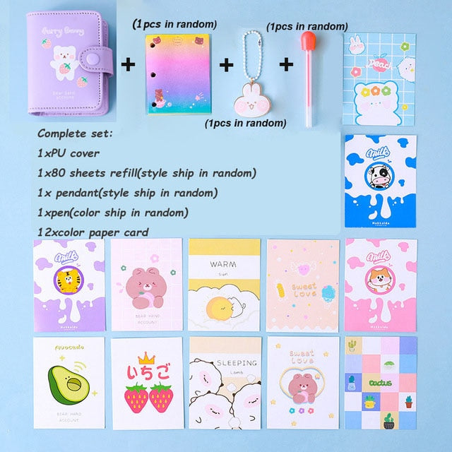 Kawaii 80 Sheet 3 Holes PU Cover Mini Loose-leaf Journal Notebook Diary Agenda Notepad School Stationery