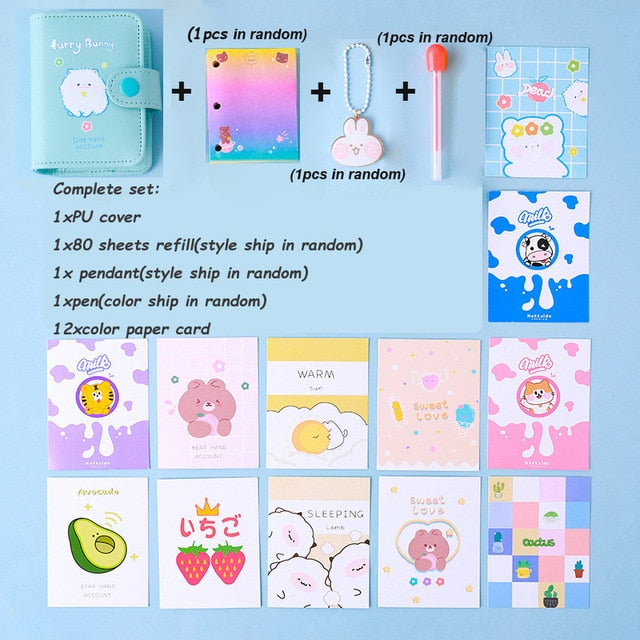Kawaii 80 Sheet 3 Holes PU Cover Mini Loose-leaf Journal Notebook Diary Agenda Notepad School Stationery