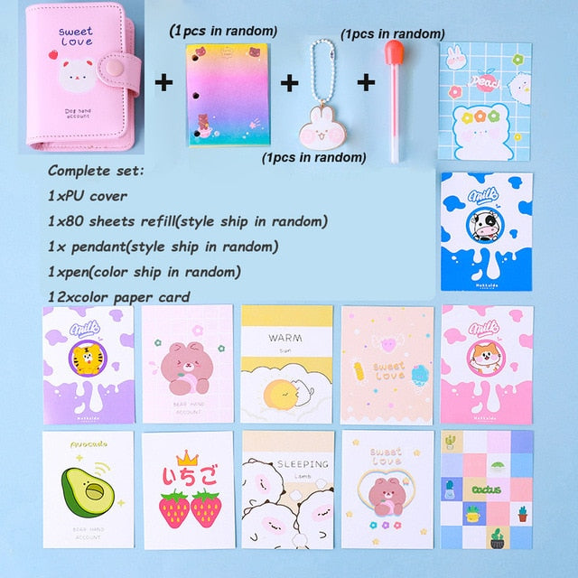 Kawaii 80 Sheet 3 Holes PU Cover Mini Loose-leaf Journal Notebook Diary Agenda Notepad School Stationery