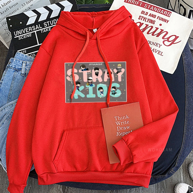 Stray Kids Hoodie Sweatshirt Pullover Cartoon Letter Print Winter Women Streetwear Oversized Itself Casual Hoodies Tops