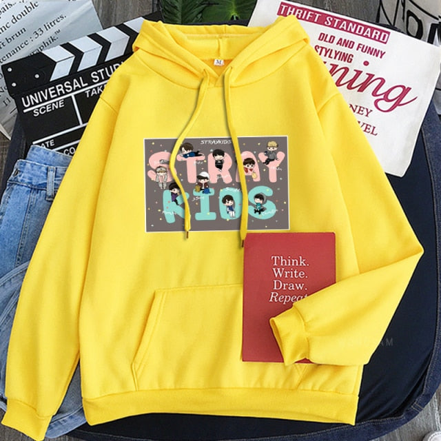 Stray Kids Hoodie Sweatshirt Pullover Cartoon Letter Print Winter Women Streetwear Oversized Itself Casual Hoodies Tops