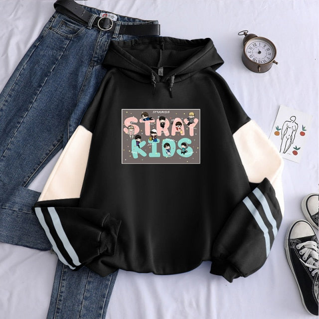 Stray Kids Hoodie Sweatshirt Pullover Cartoon Letter Print Winter Women Streetwear Oversized Itself Casual Hoodies Tops