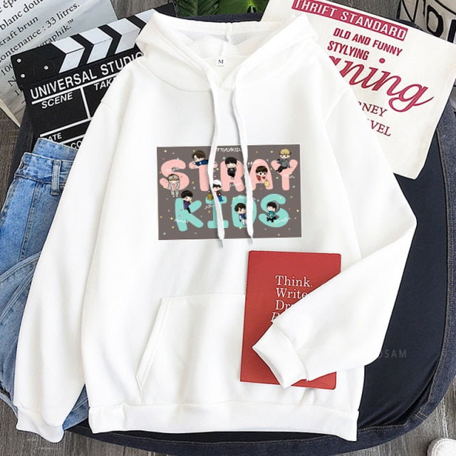 Stray Kids Hoodie Sweatshirt Pullover Cartoon Letter Print Winter Women Streetwear Oversized Itself Casual Hoodies Tops