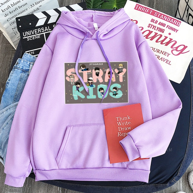 Stray Kids Hoodie Sweatshirt Pullover Cartoon Letter Print Winter Women Streetwear Oversized Itself Casual Hoodies Tops