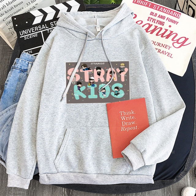 Stray Kids Hoodie Sweatshirt Pullover Cartoon Letter Print Winter Women Streetwear Oversized Itself Casual Hoodies Tops