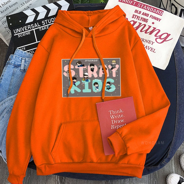 Stray Kids Hoodie Sweatshirt Pullover Cartoon Letter Print Winter Women Streetwear Oversized Itself Casual Hoodies Tops