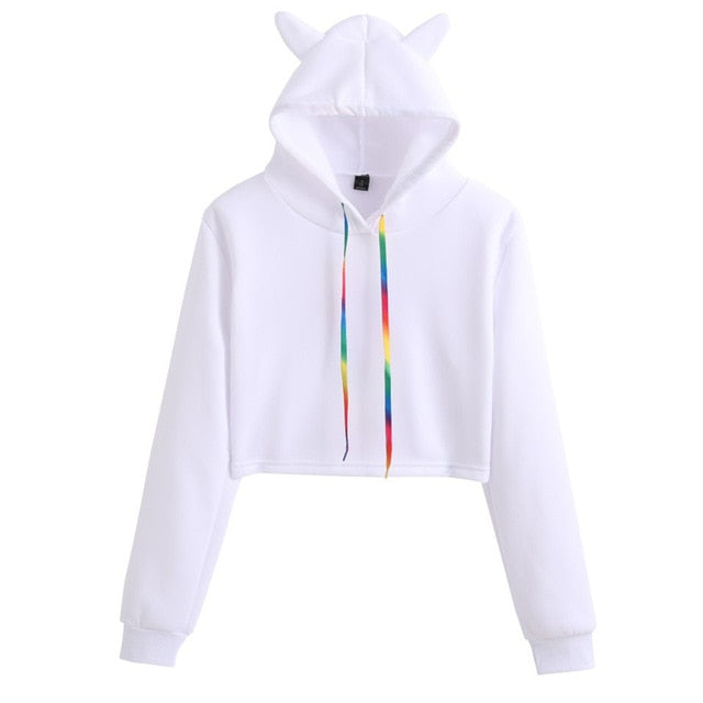 Stray Kids  Women Casual Stray Kids Letter Printed Hoodie Crop Top Winter Cat Ear Hooded Pullover