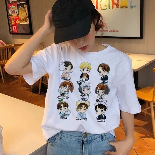 Stray Kids Women's T-shirt  Short Sleeve T-shirt Women's Hip Hop  T-shirt Top Hip Hop Female